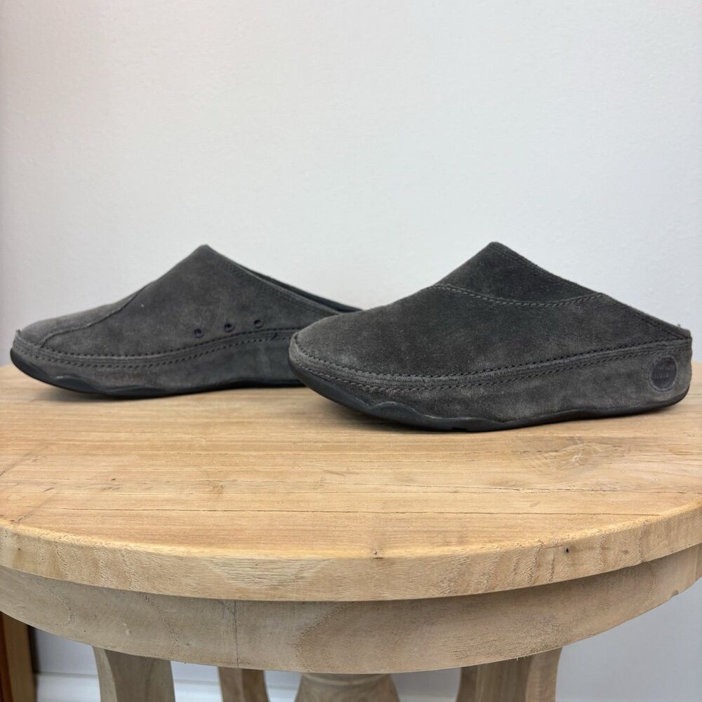FitFlop Clogs Womens 8 Suede Slip On Mules Shoe Gray Walking Work Out Comfort - Picture 5 of 14